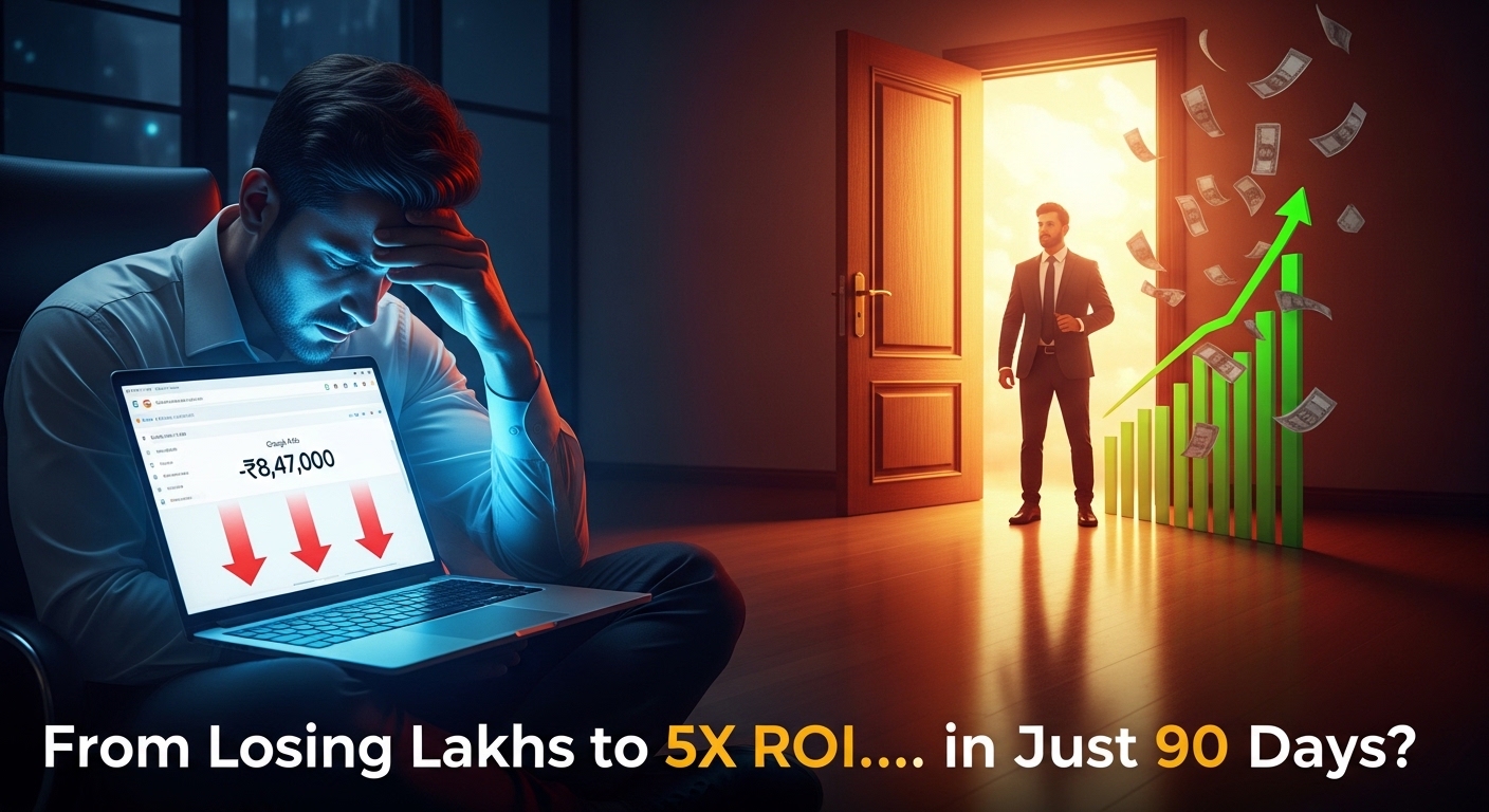 How quickly see ROI after switching PPC agencies - dramatic before and after image of losing money in Google Ads turning into profitable green growth and 5x ROAS