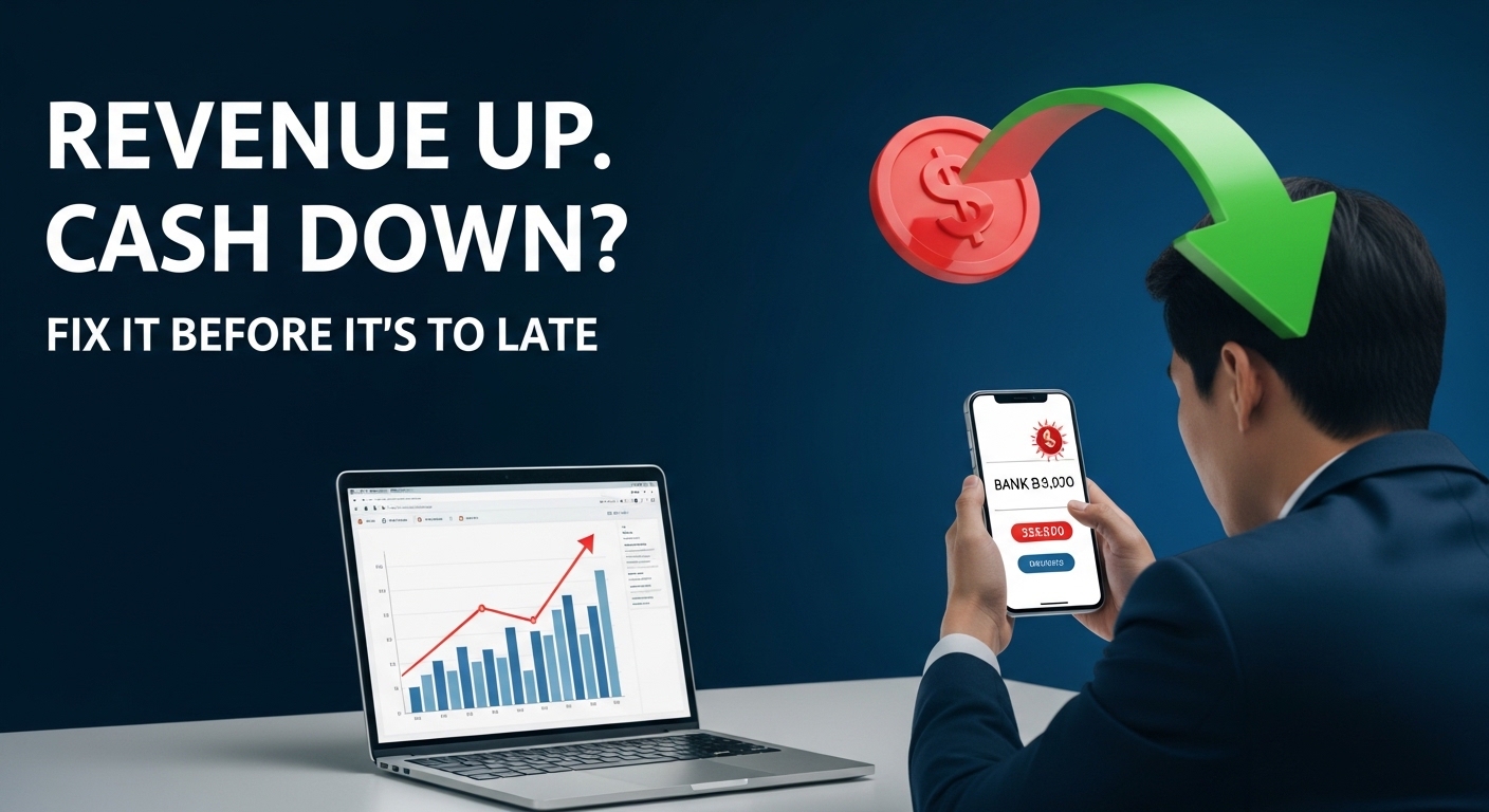 Cash flow crisis in mid-sized business with rising revenue but low liquidity showing urgent need for financial restructuring and agency switch