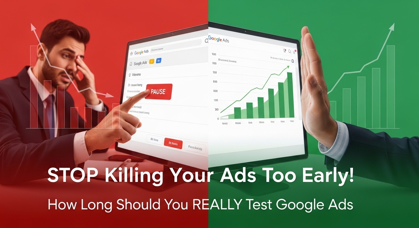 Affordable PPC services guide showing how long to test Google Ads before evaluating performance and pausing underperforming ads