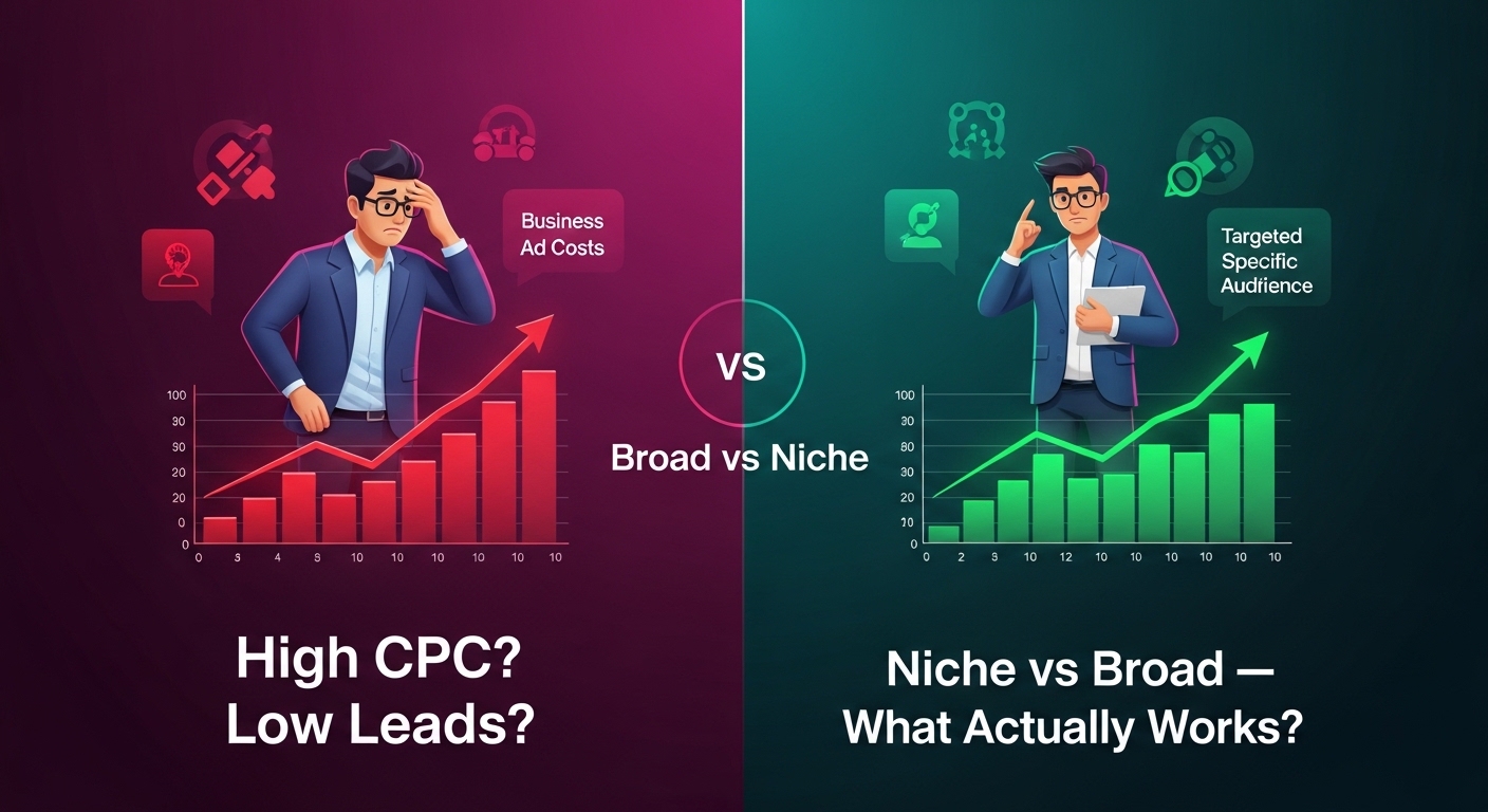 niche vs broad ppc strategy comparison showing impact on cost per lead and google ads performance optimization